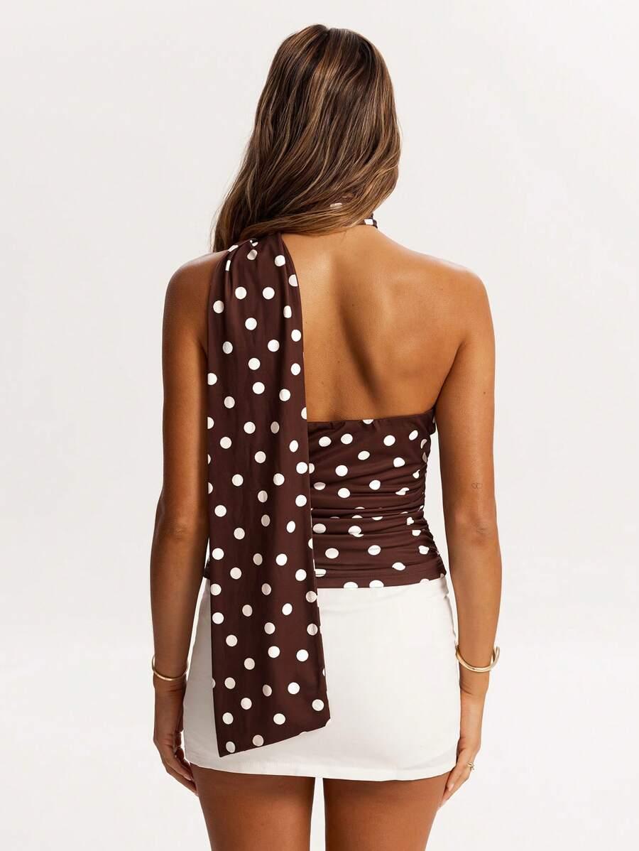 SHEIN BRĄZOWY TOP GROSZKI S06__XS