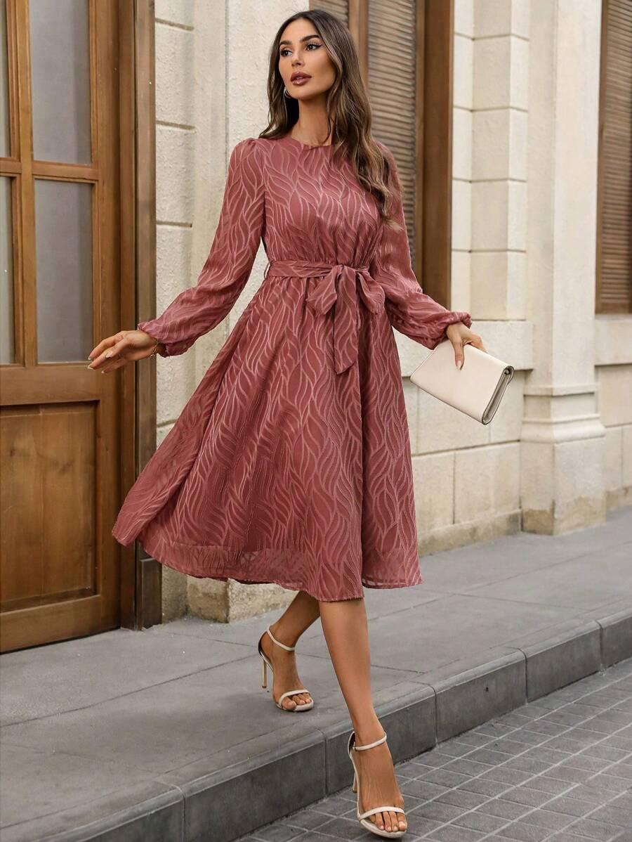 SHEIN RÓŻOWA SUKIENKA DŁUGI RĘKAW S06__L