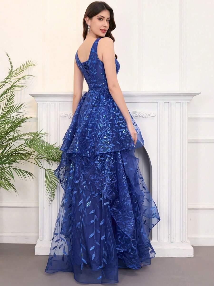 SHEIN NIEBIESKA MAXI SUKIENKA ZDOBIENIE S06__S