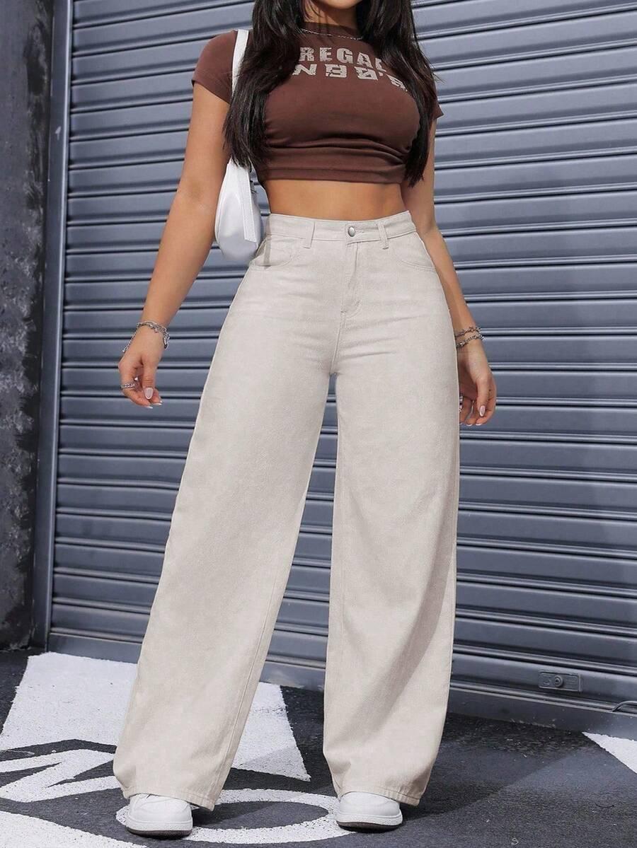 SHEIN BEŻOWE SPODNIE JEANS