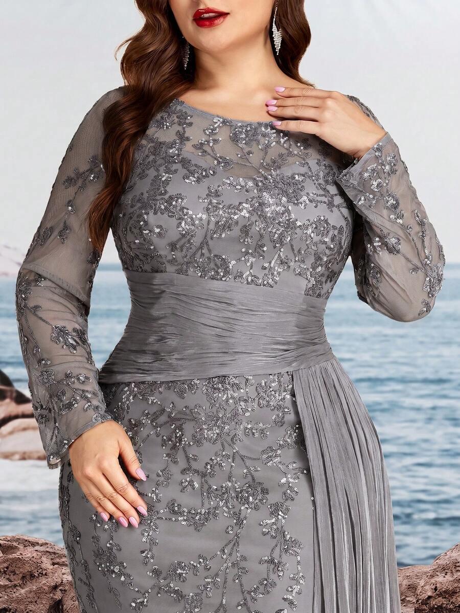 BLUEPLUM SZARA MAXI SUKIENKA ZDOBIENIA CEKINY POŁYSK PK01__48