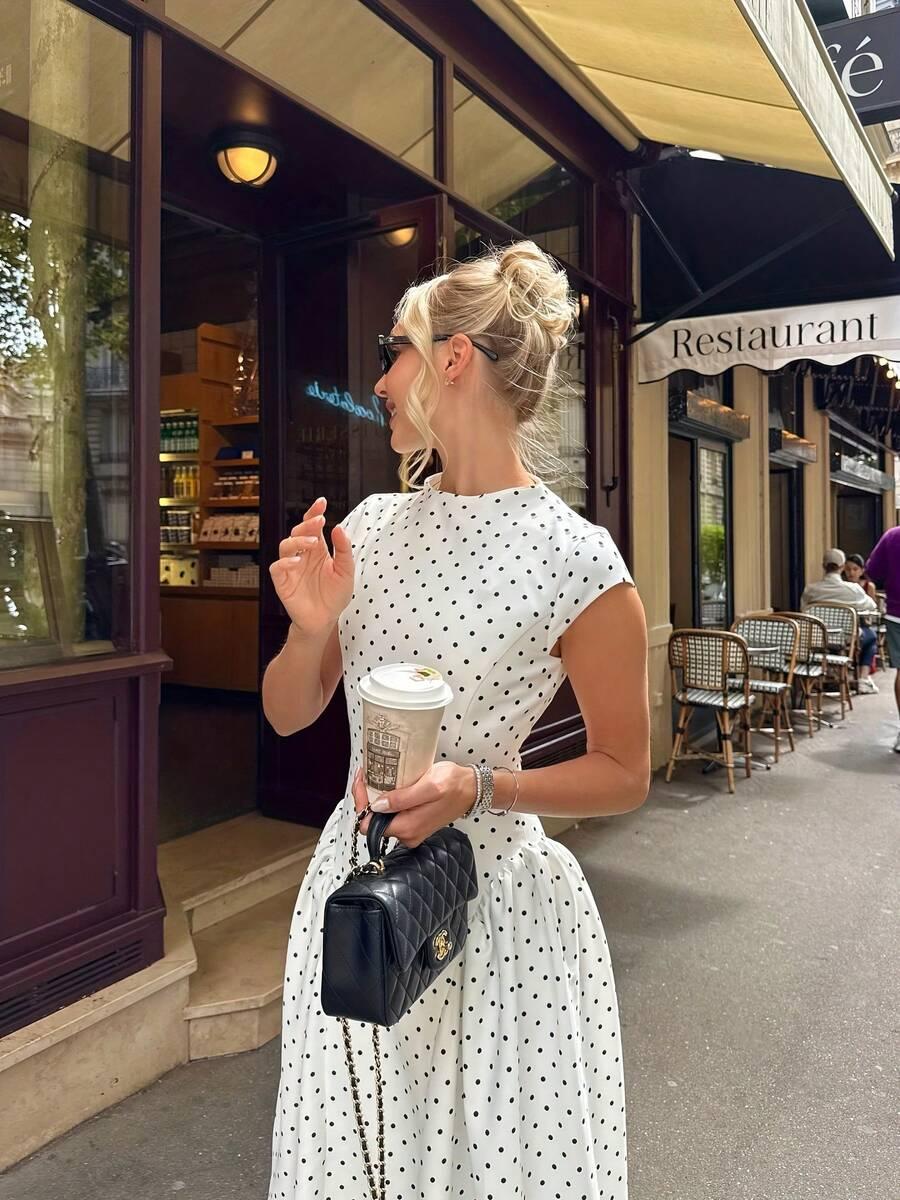 SHEIN BIAŁA MAXI SUKIENKA WZÓR GROSZKI S06__L