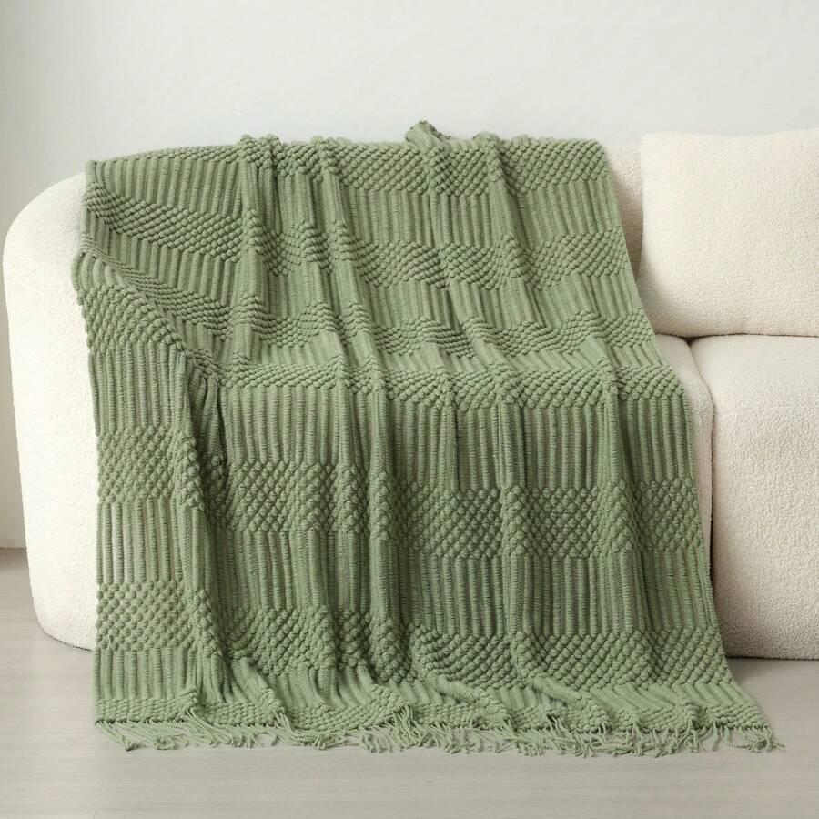 SHEIN ZIELONY KOC FRĘDZLE S07__130X160CM