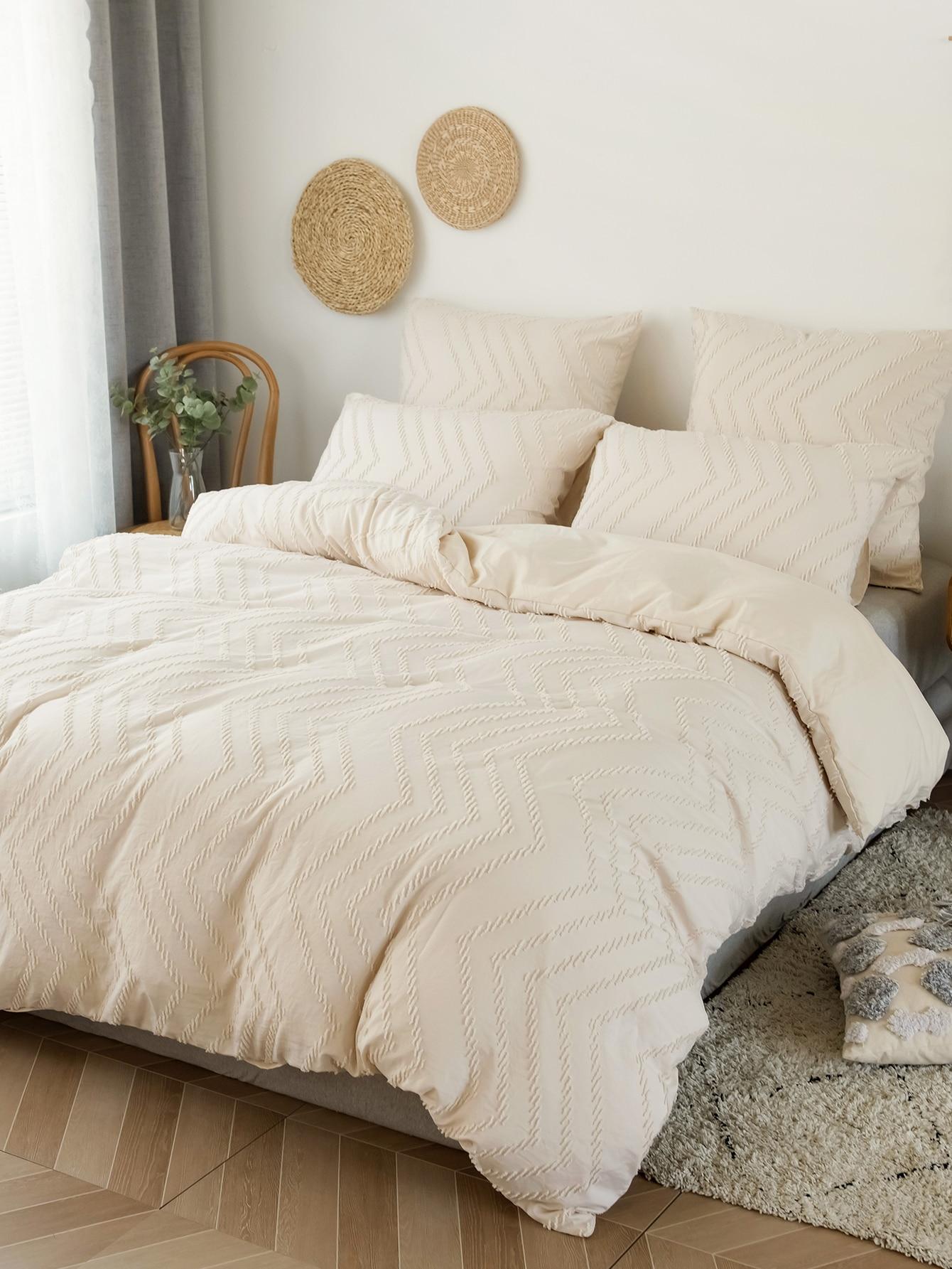 SHEIN BEŻOWY KOMPLET POŚCIELI STRUKTURA S07__240X220CM