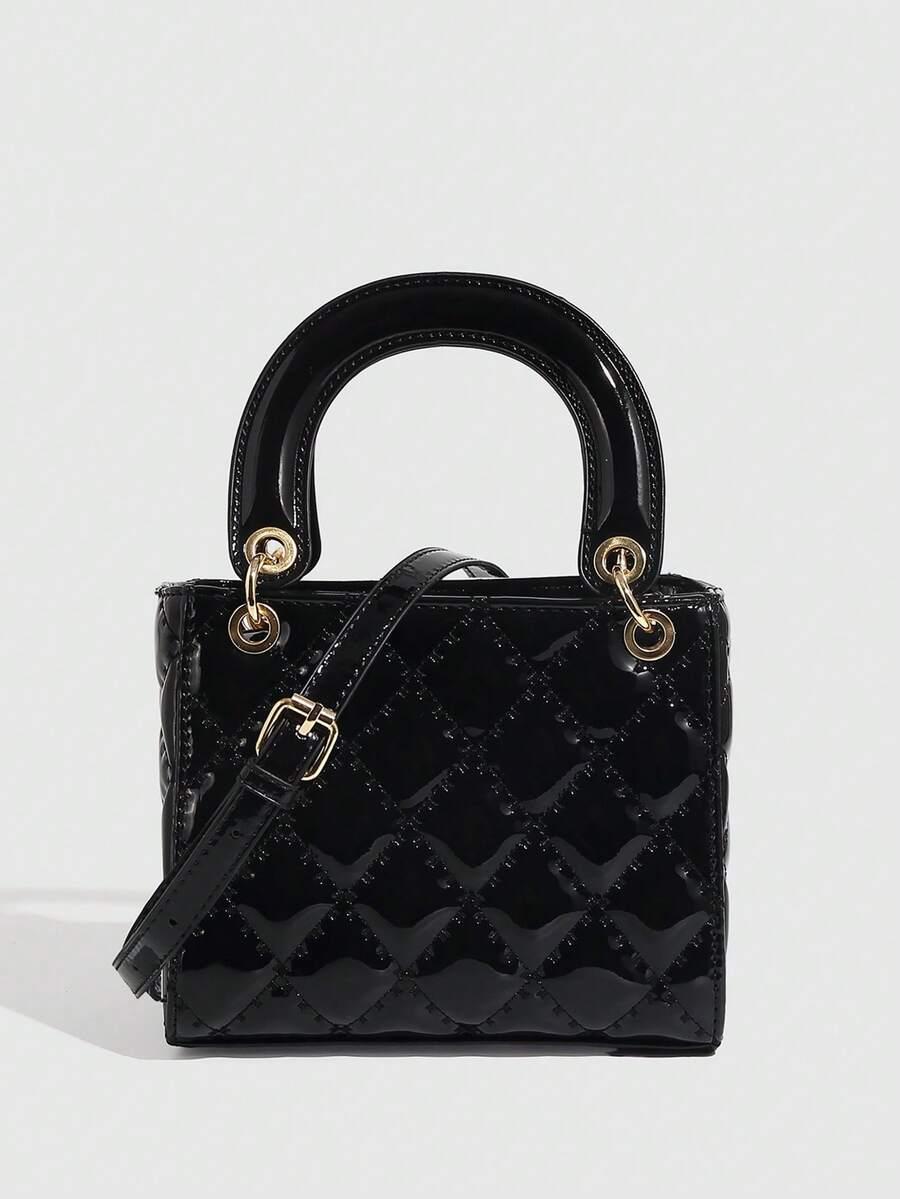 SHEIN CZARNA LAKIEROWANA TOREBKA ZDOBIENIE S07__11X15X19
