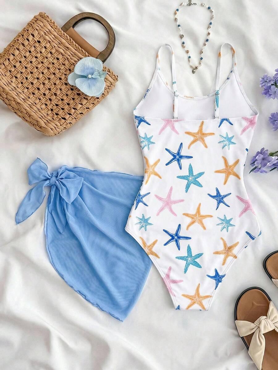 SHEIN JEDNOCZĘŚCIOWY STRÓJ KĄPIELOWY PAREO KOMPLET S09__140-146