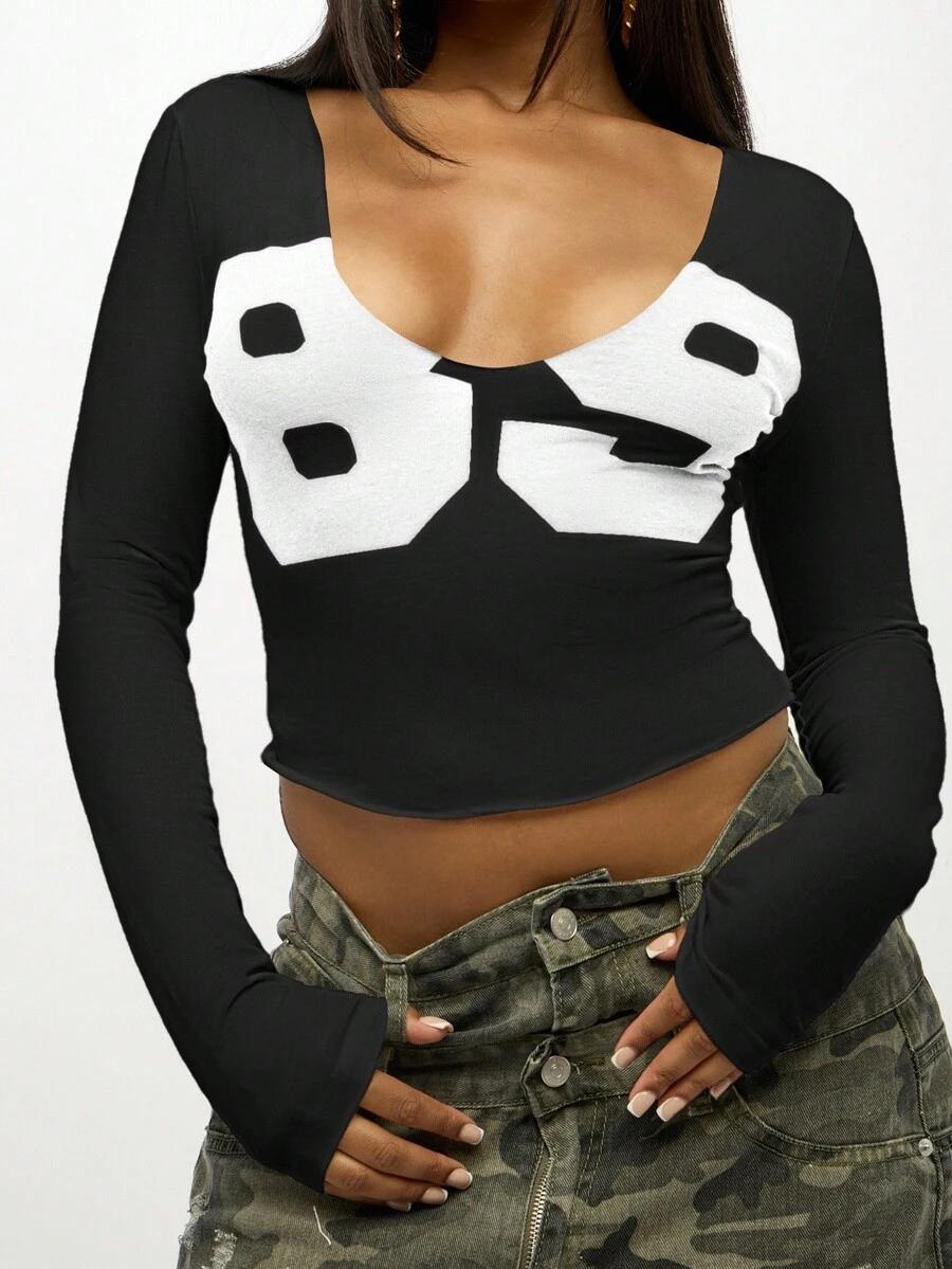 SUMWON CZARNY TOP PRINT S06__S