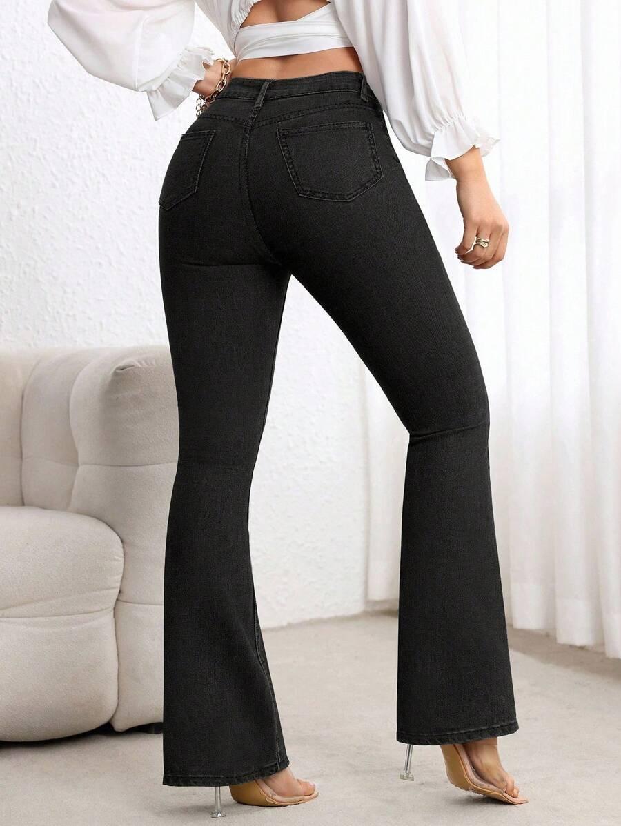 SHEIN CZARNE SPODNIE JEANS DZWONY WYSOKI STAN S06__M