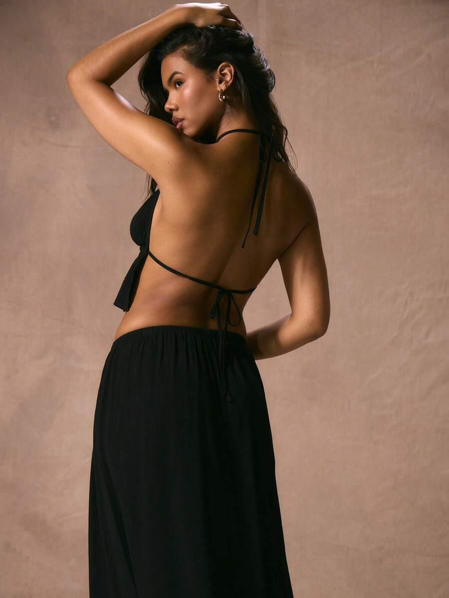 SHEIN CZARNY TOP ODKRYTE PLECY S06__S