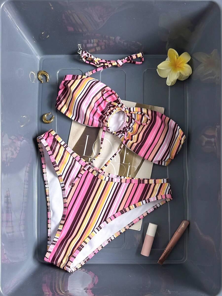 SHEIN DWUCZĘŚCIOWY STRÓJ KĄPIELOWY WZÓR PASKI S09__XS