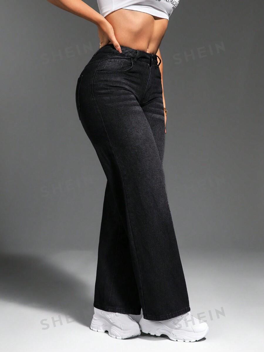 SHEIN CZARNE SPODNIE JEANS SZEROKIE NOGAWKI S09__W32/XL