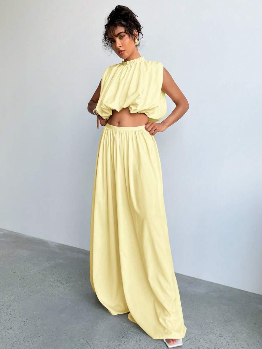 SHEIN ŻÓŁTA BLUZKA FALBANA S06__L