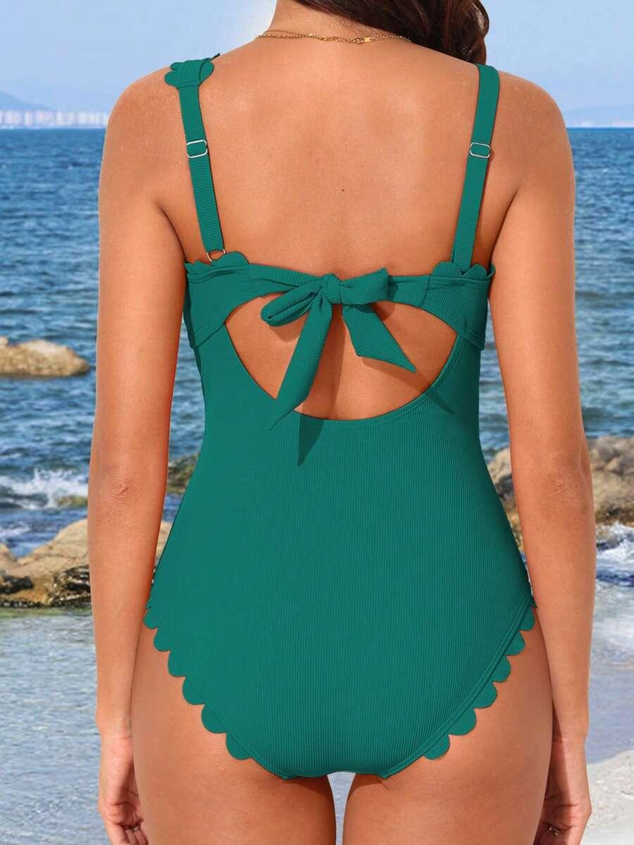 SHEIN ZIELONY JEDNOCZĘŚCIOWY STRÓJ KĄPIELOWY S09__L