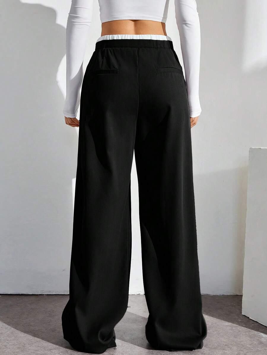 SHEIN CZARNE SPODNIE KONTRAST S06__XL