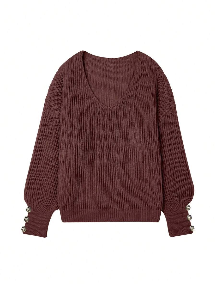 SHEIN BRĄZOWY SWETER OZDOBNE GUZIKI PK01__L