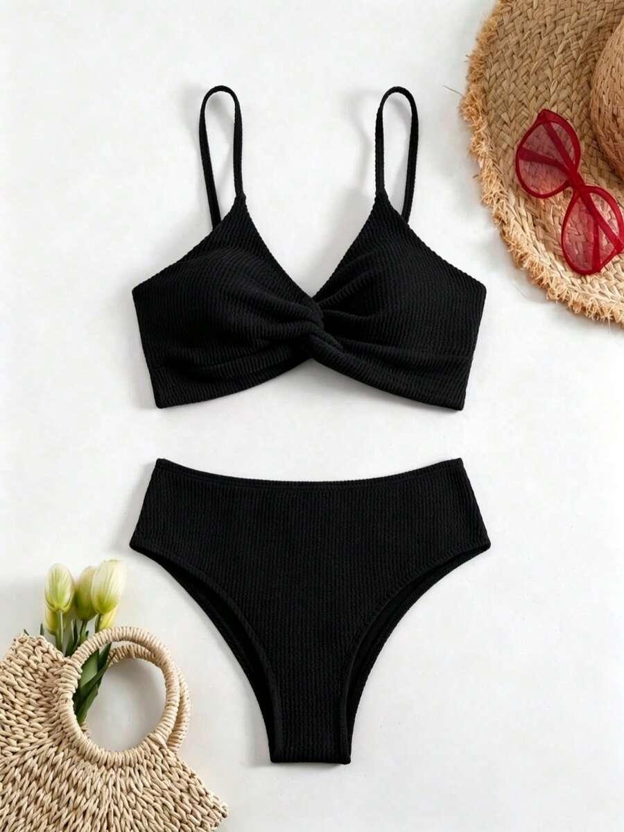 SHEIN CZARNY STRÓJ KĄPIELOWY DWUCZĘŚCIOWY S09__L