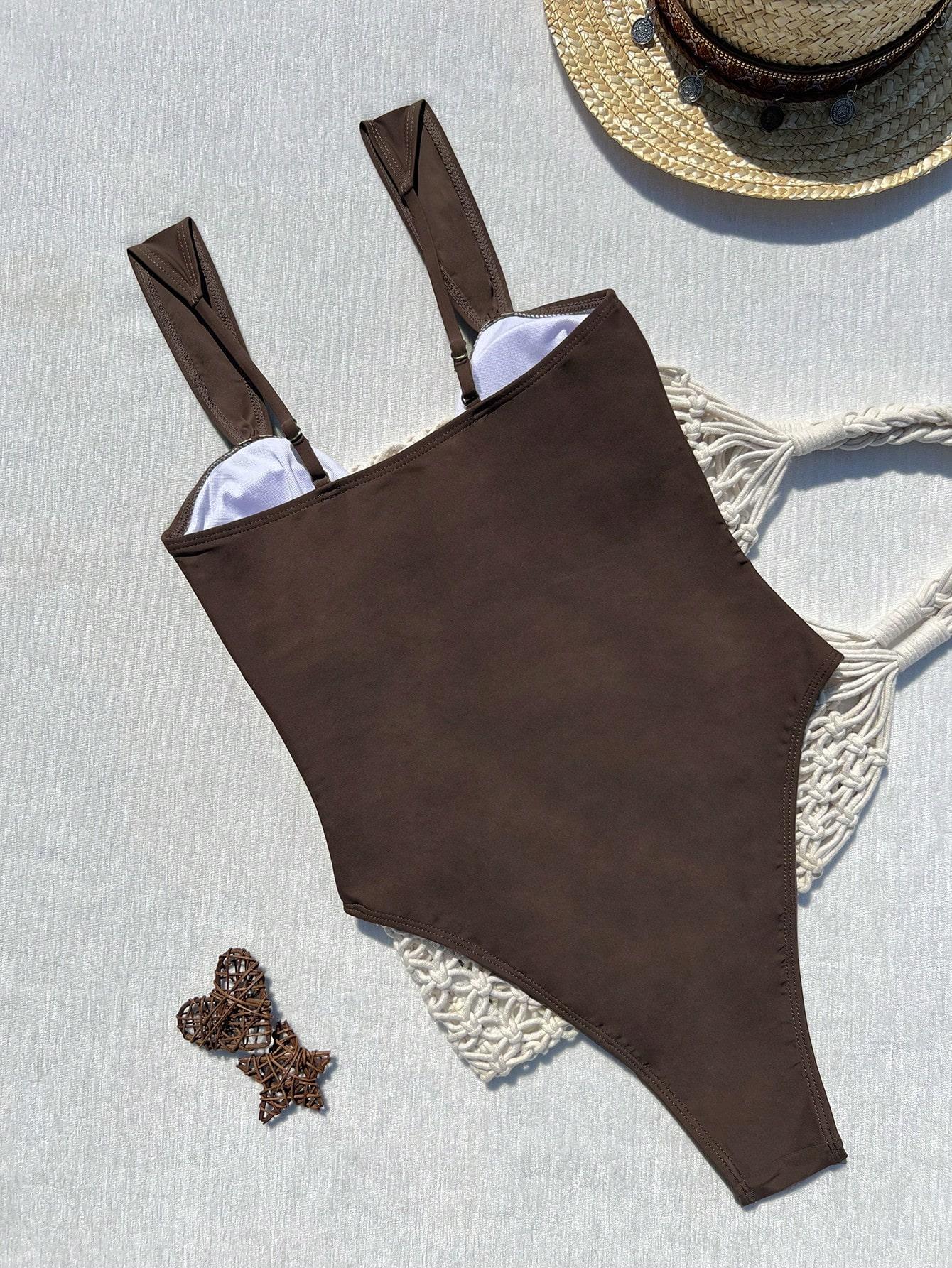 SHEIN JEDNOCZĘŚCIOWY BRĄZOWY STRÓJ KĄPIELOWY S09__XL