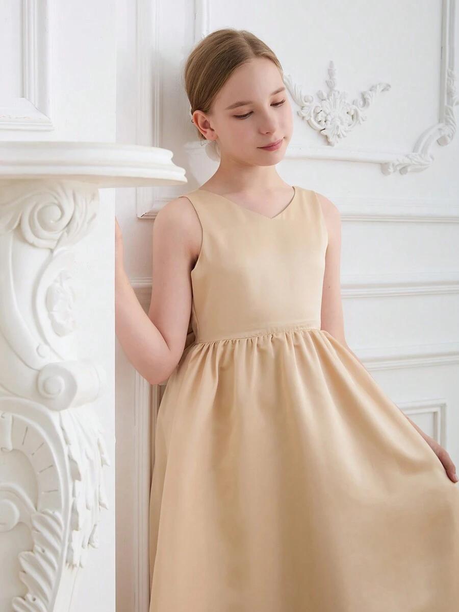 SHEIN BEŻOWA MAXI SUKIENKA KOKARDA PK01__146/152