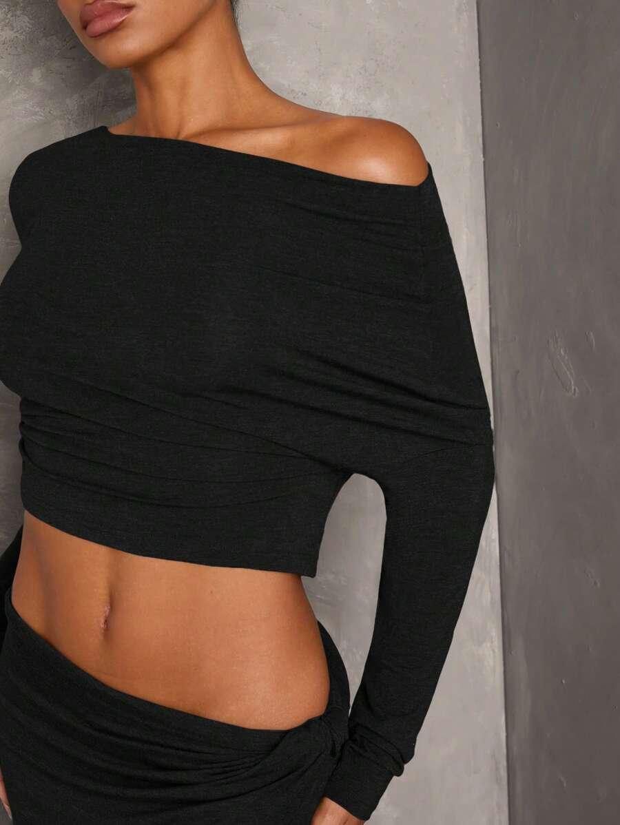 SHEIN CZARNY KOMPLET BLUZKA SPÓDNICA S06__M
