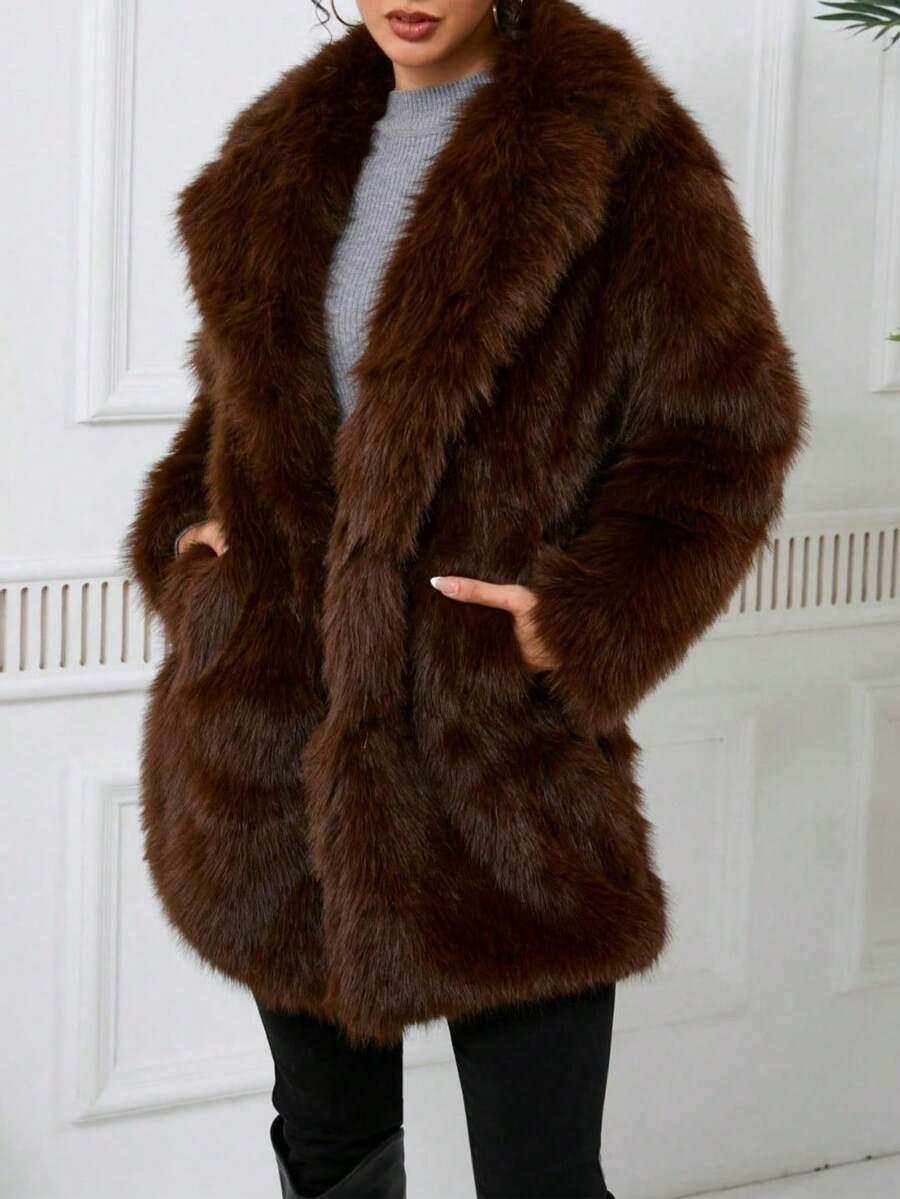 SHEIN BRĄZOWE SZTUCZNE FUTRO W01__S