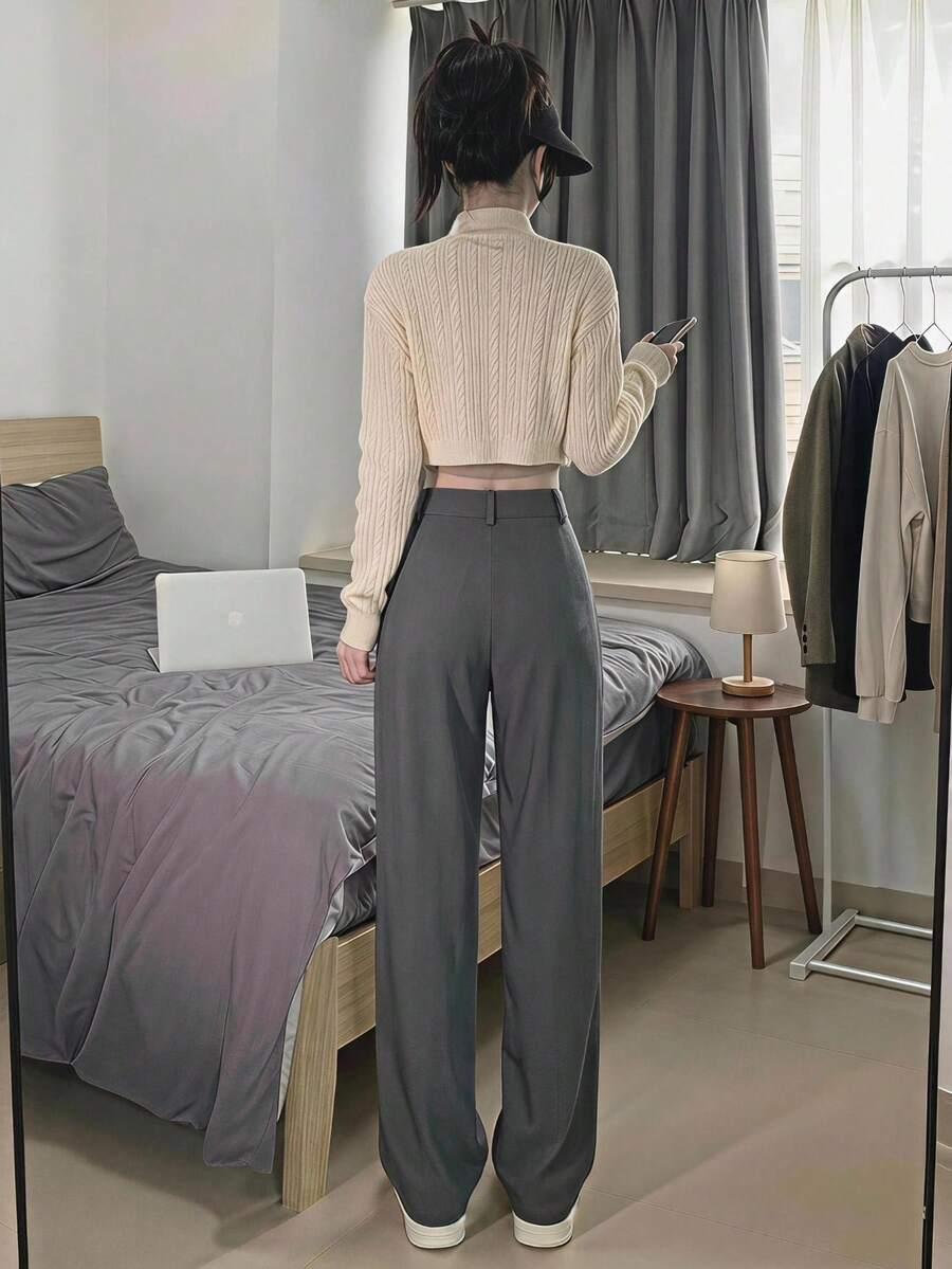 SHEIN SZARE SPODNIE WYSOKI STAN PK01__46