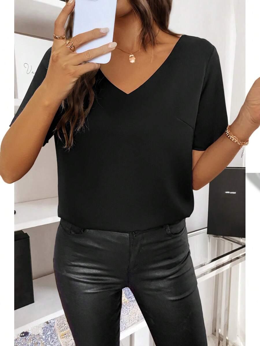 SHEIN CZARNA BLUZKA V-NECK S06__S