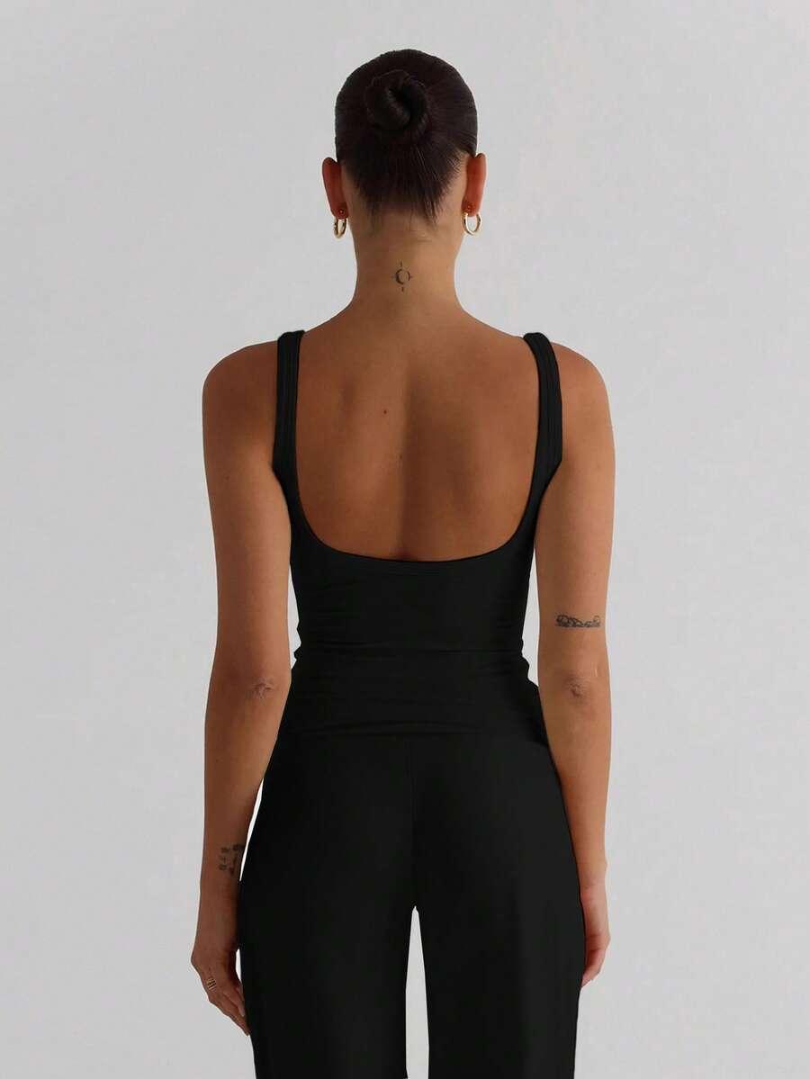 SHEIN CZARNY TOP ODKRYTE PLECY S06__L