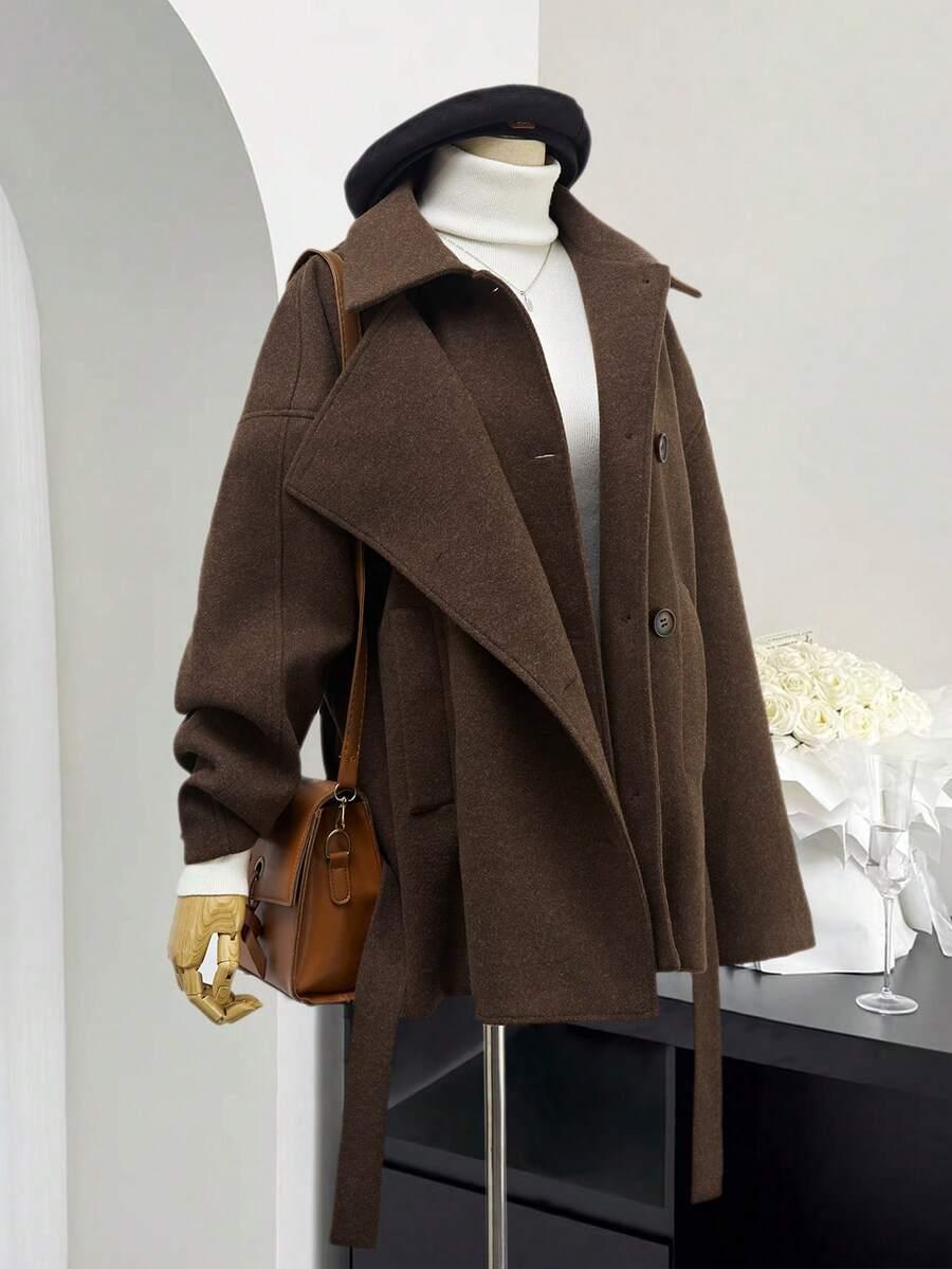 SHEIN BRĄZOWY KLASYCZNY PŁASZCZ W01__XS