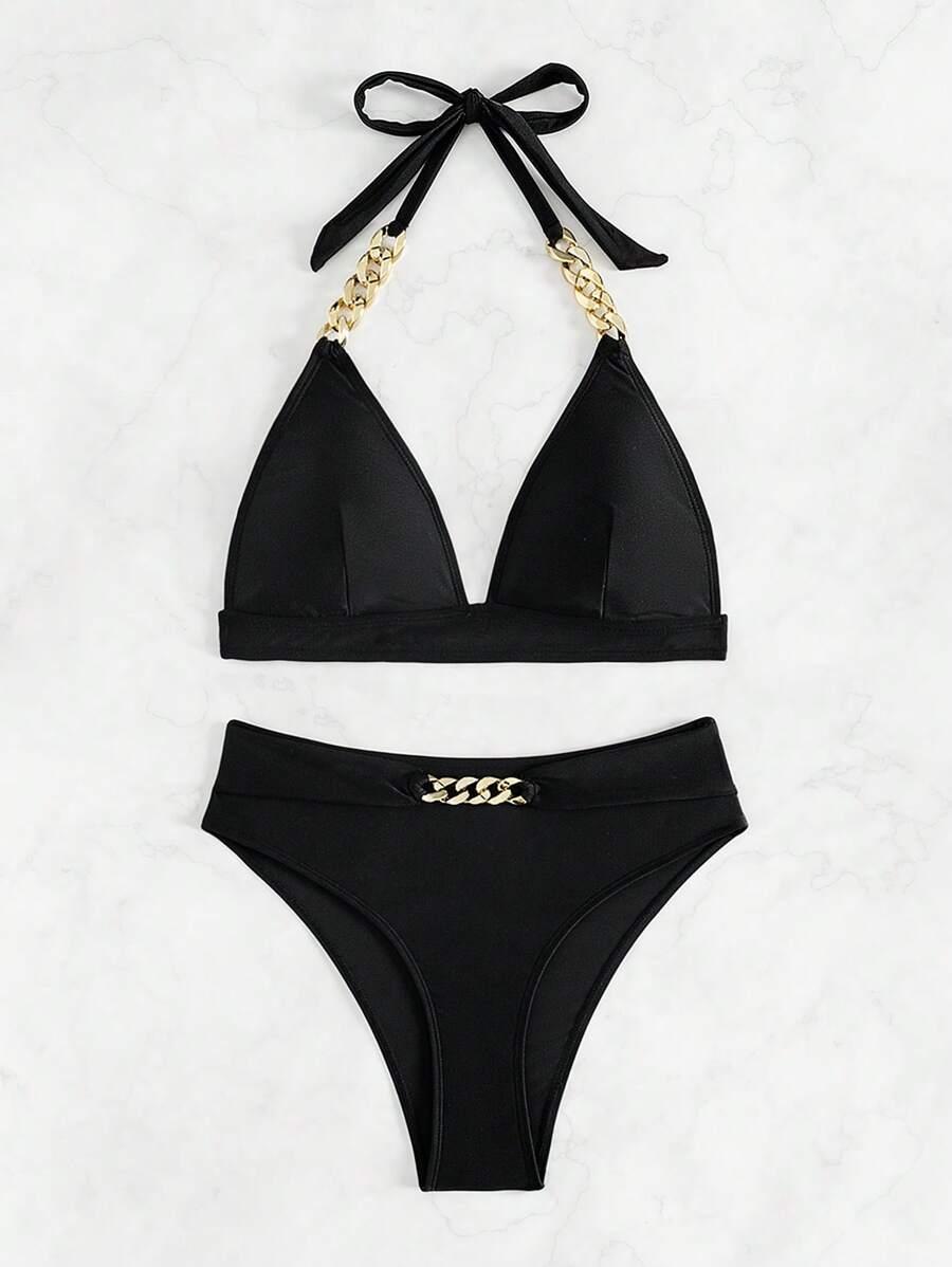 SHEIN CZARNY DWUCZĘŚCIOWY STRÓJ KĄPIELOWY S09__L