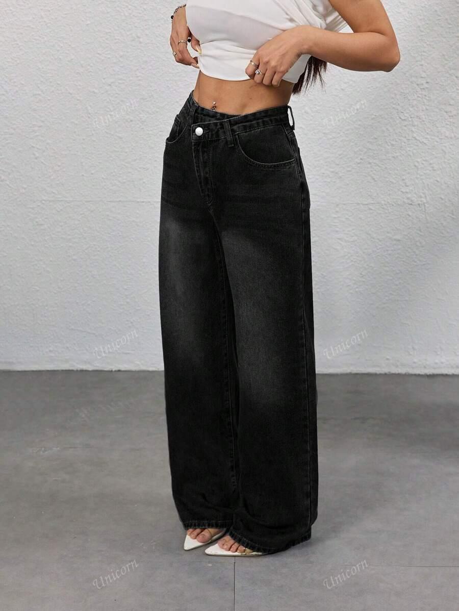 SHEIN CZARNE SPODNIE JEANS WIDE LEG S06__XL