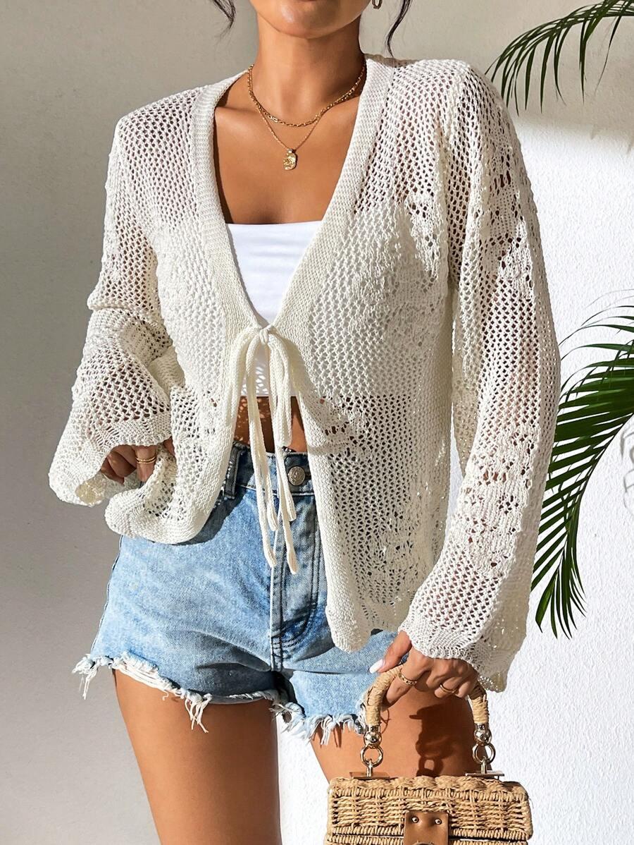 SHEIN BEŻOWY SWETER WIĄZANIE S06__XL