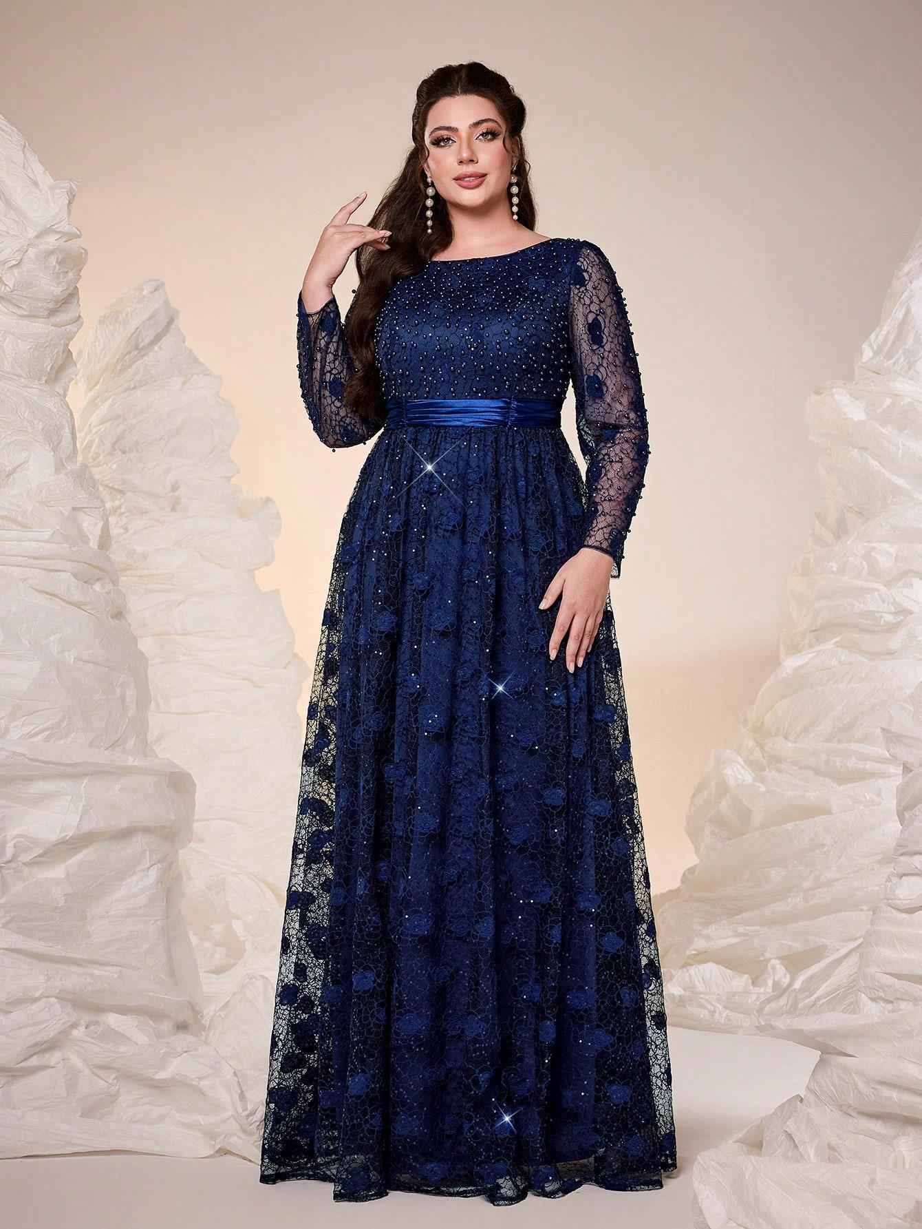 SHEIN GRANATOWA MAXI SUKIENKA ZDOBIENIE S06__XXL