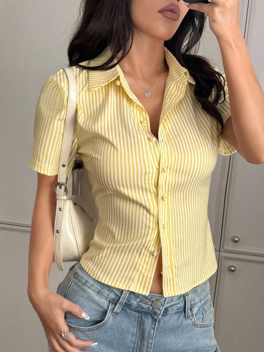 SHEIN ŻÓŁTA KOSZULA PASKI S06__XXS