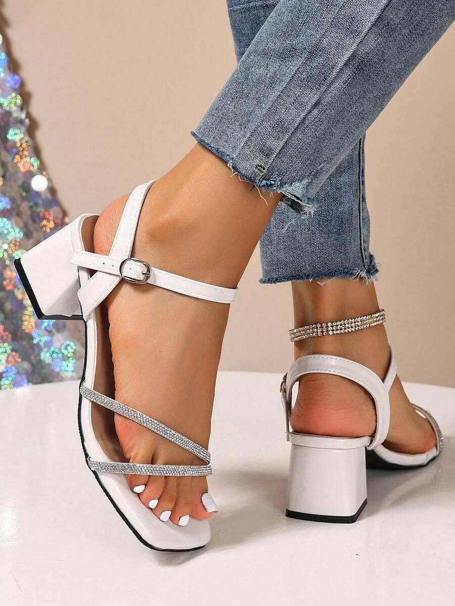 SHEIN BIAŁE SANDAŁY KLOCEK ZDOBIENIE S06__38