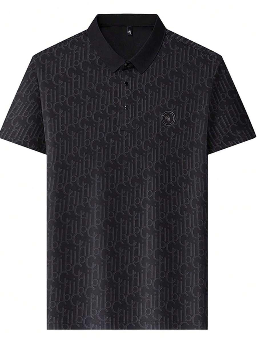 SHEIN CZARNA KOSZULKA POLO NADRUK S06__L
