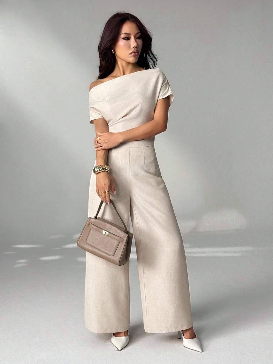 SHEIN BEŻOWA BLUZKA Z KRÓTKIM RĘKAWEM S06__XS