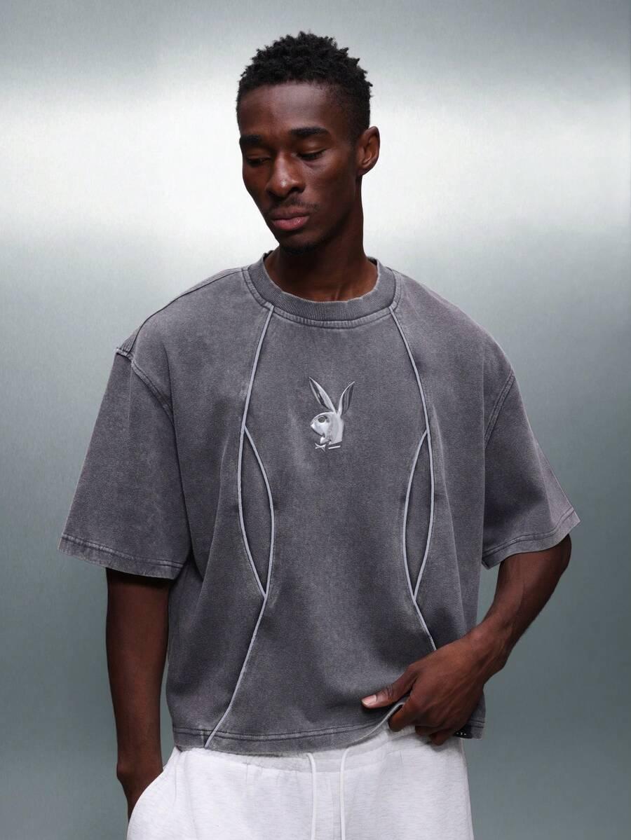 PLAYBOY SZARY T-SHIRT LOGO S09__XS
