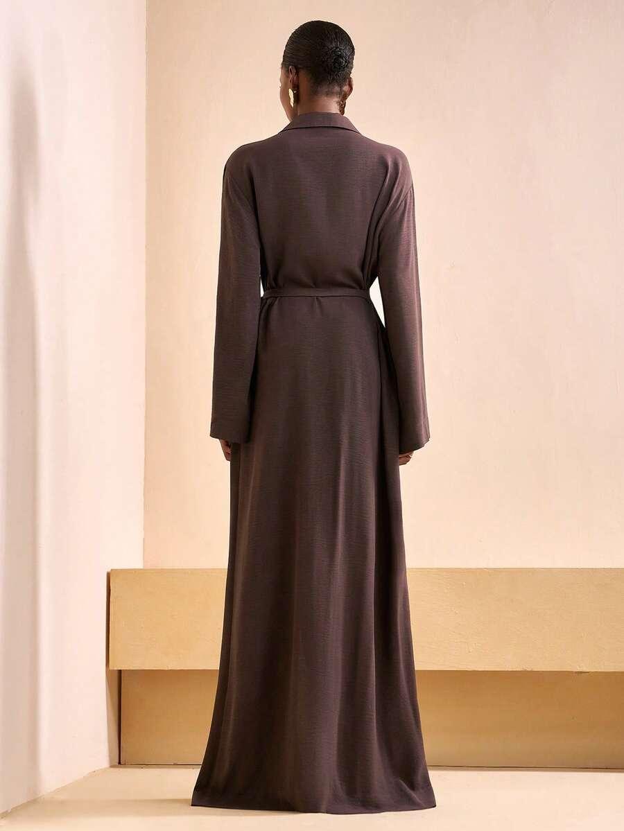 SHEIN BRĄZOWA MAXI SUKIENKA S06__S