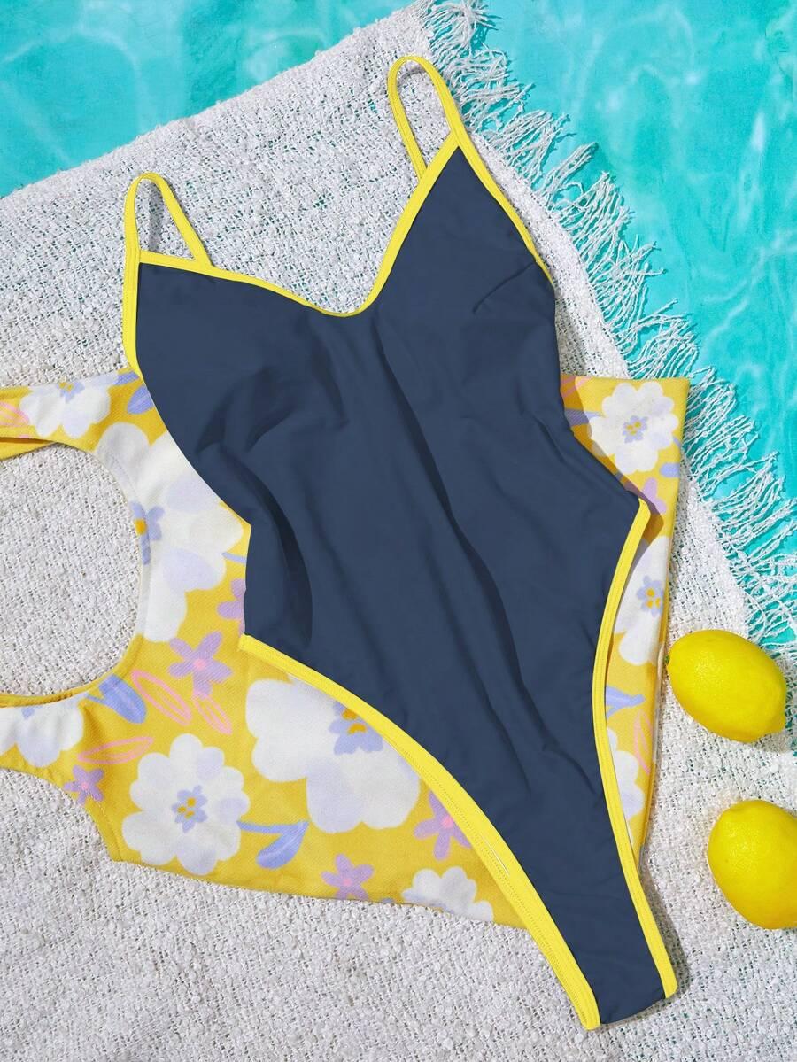 SHEIN NIEBIESKI JEDNOCZĘŚCIOWY STRÓJ KĄPIELOWY S09__L