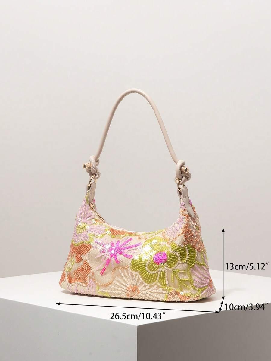 SHEIN BEŻOWA TOREBKA CEKINY S07__13X26,5CM