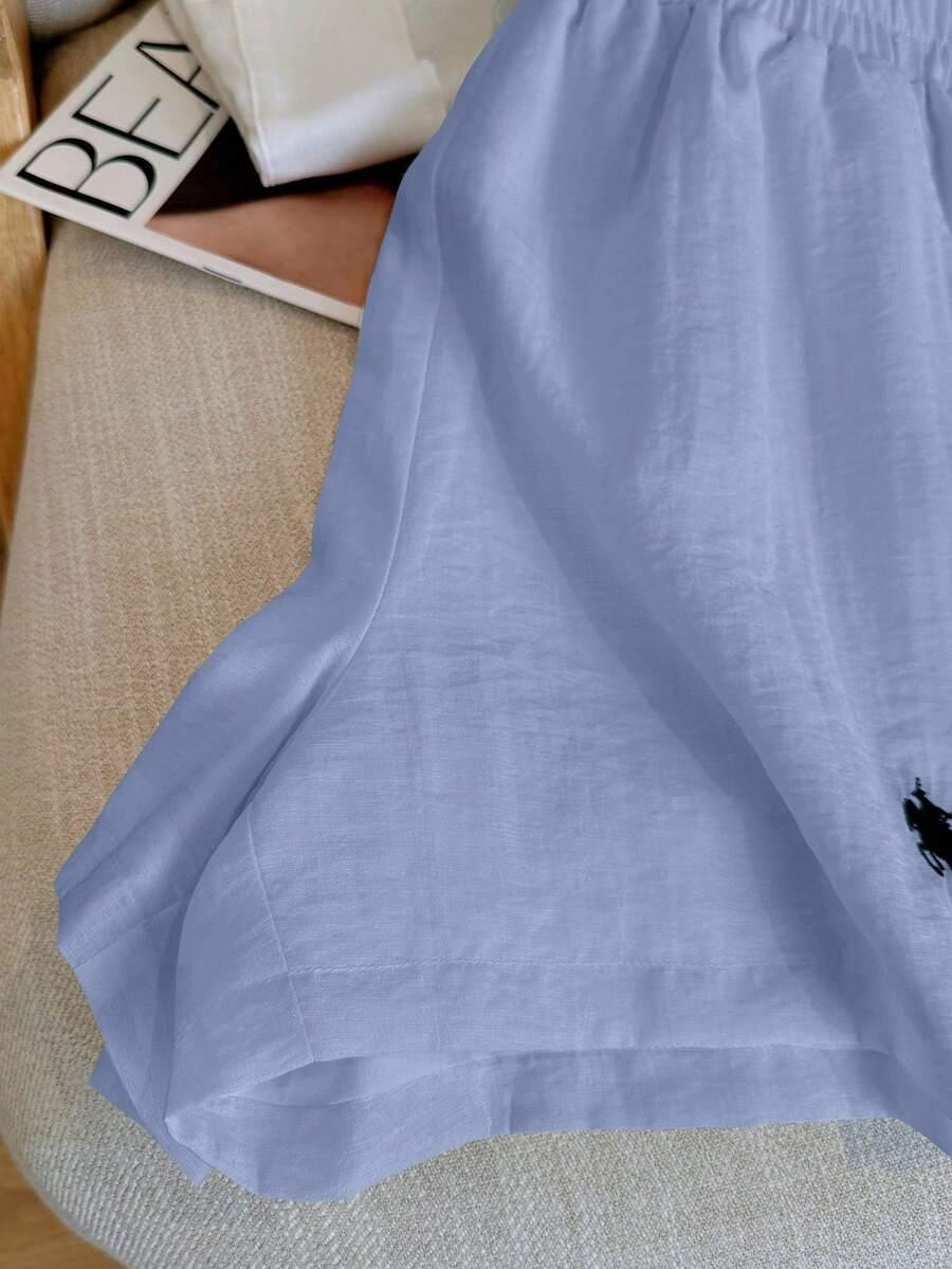 SHEIN NIEBIESKI LUŹNY CASUALOWY KOMPLET KOSZULA KRÓTKIE SPODENKI S06__L