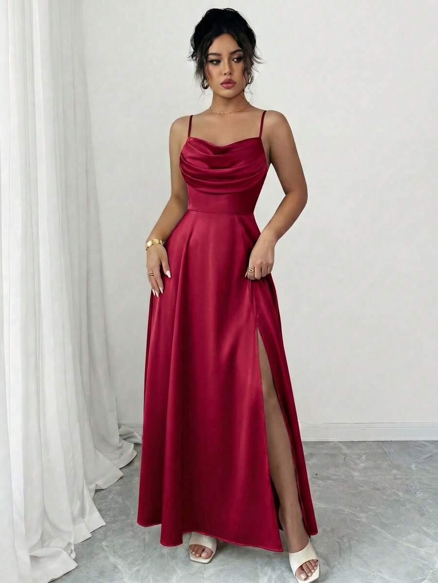 ELENZGA BORDOWA SATYNOWA MAXI SUKIENKA S06__XL