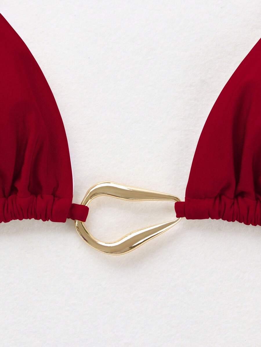 SHEIN CZERWONY DWUCZĘŚCIOWY STRÓJ KĄPIELOWY ZDOBIENIE S09__L