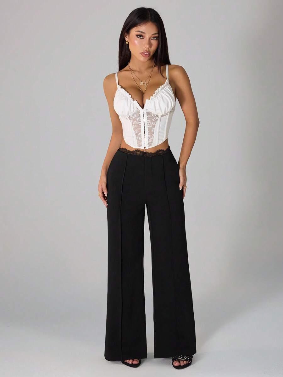 SHEIN CZARNE SPODNIE KORONKA S06__XXS