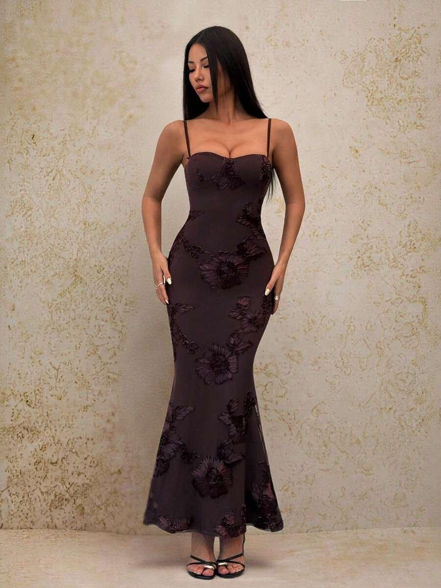 SHEIN BRĄZOWA MAXI SUKIENKA S09__S