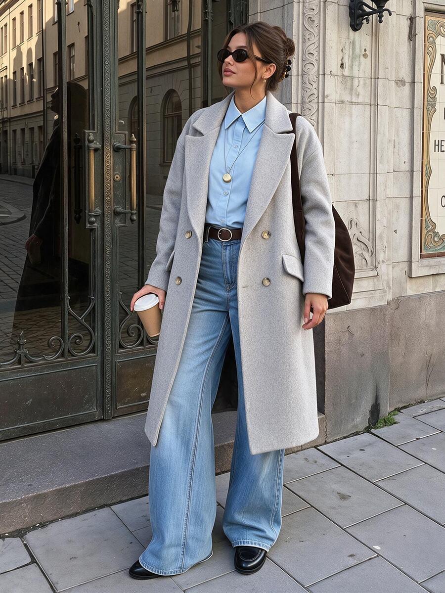 SHEIN SZARY DWURZĘDOWY PŁASZCZ W01__L