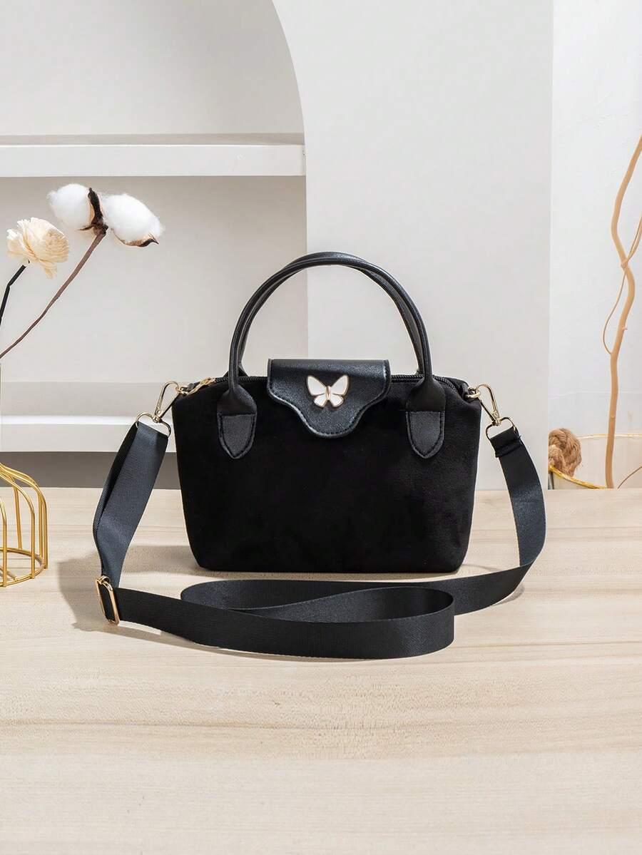 SHEIN CZARNA TOREBKA IMITACJA ZAMSZU S07__18,5X5,5X13