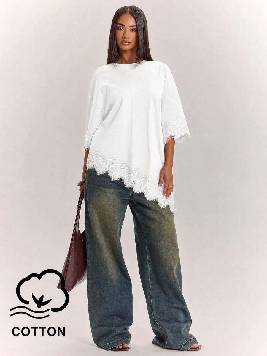 SHEIN BIAŁY T-SHIRT KORONKA S06__XXL