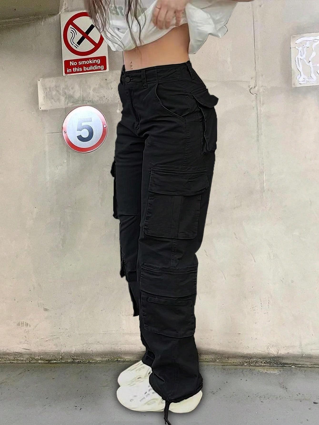 SHEIN CZARNE SPODNIE KIESZENIE S06__M