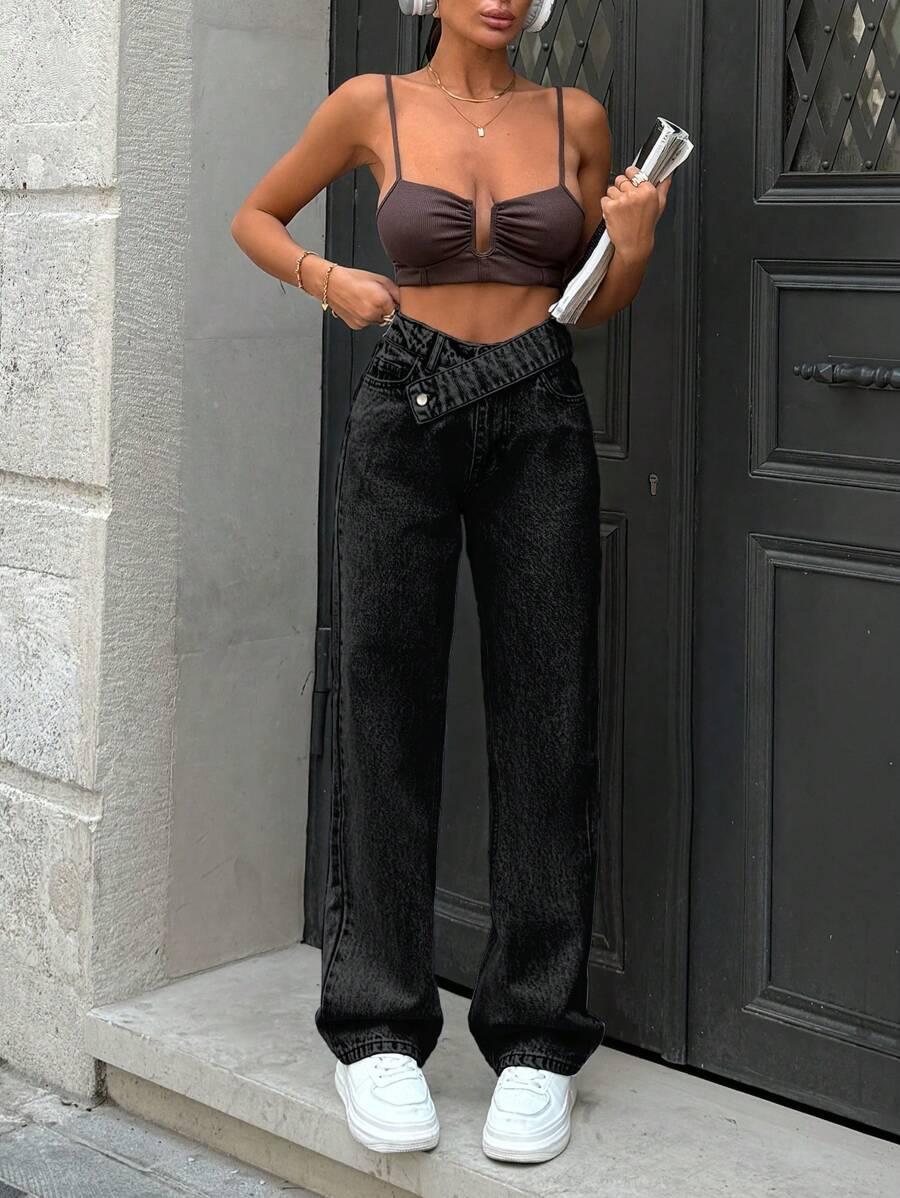 SHEIN CZARNE PROSTE SPODNIE JEANS S06__S